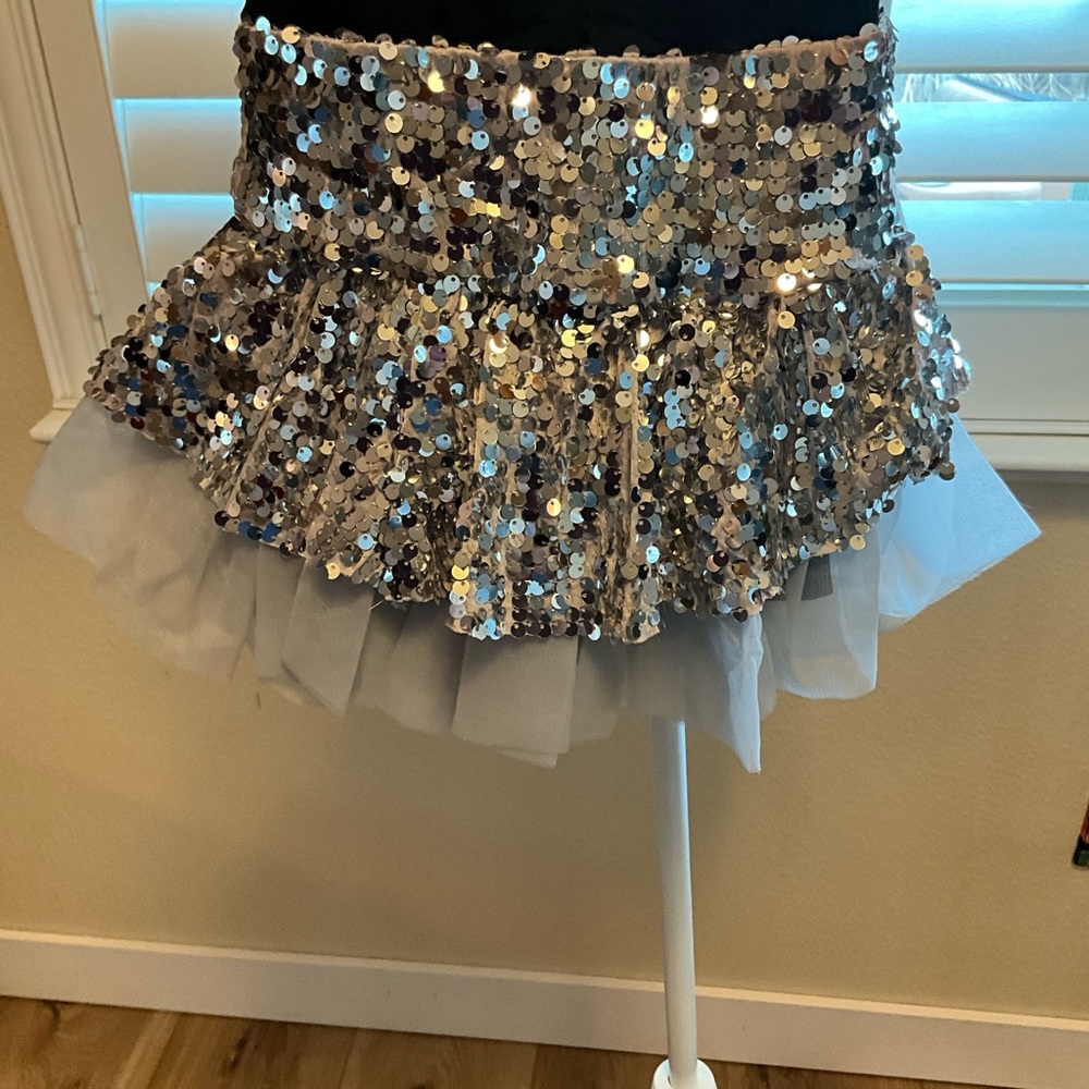 Weissman two piece Kids Sequin Black/Silver dance Halloween dress up size 7/8 - Picture 5 of 7